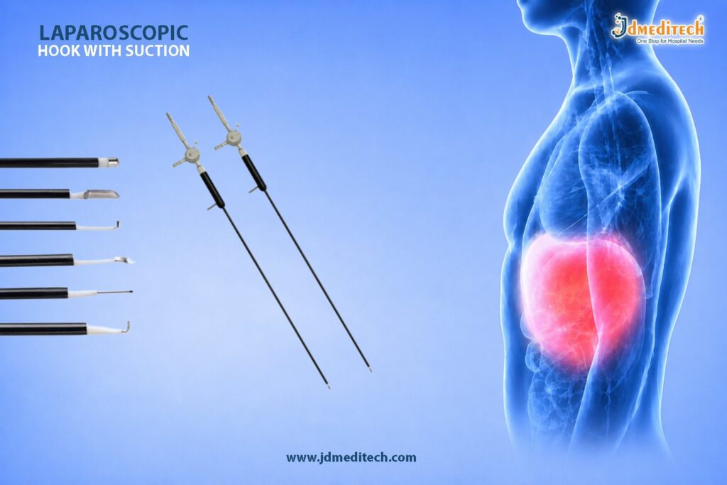 Laparoscopic Hook with Suction for Precise Electrosurgery